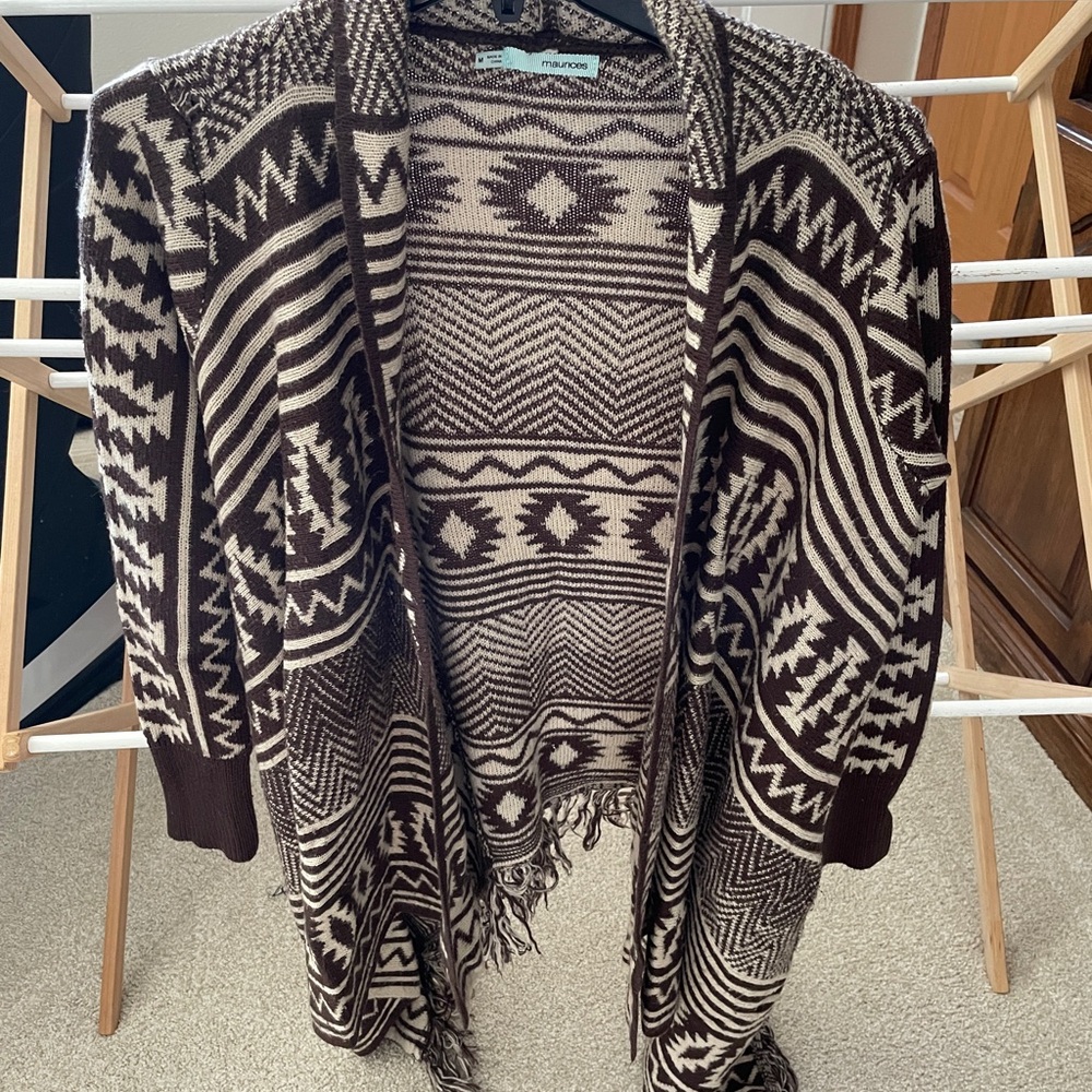 Maurices Geometric Brown and Cream Cardigan